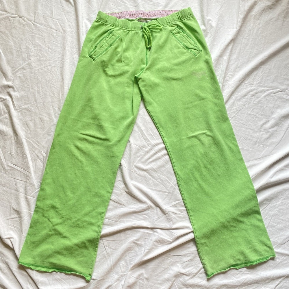 Y2K Victorias Secret PINK Flared Lime Green Sweatpants Low Rise XS 2000's Dog